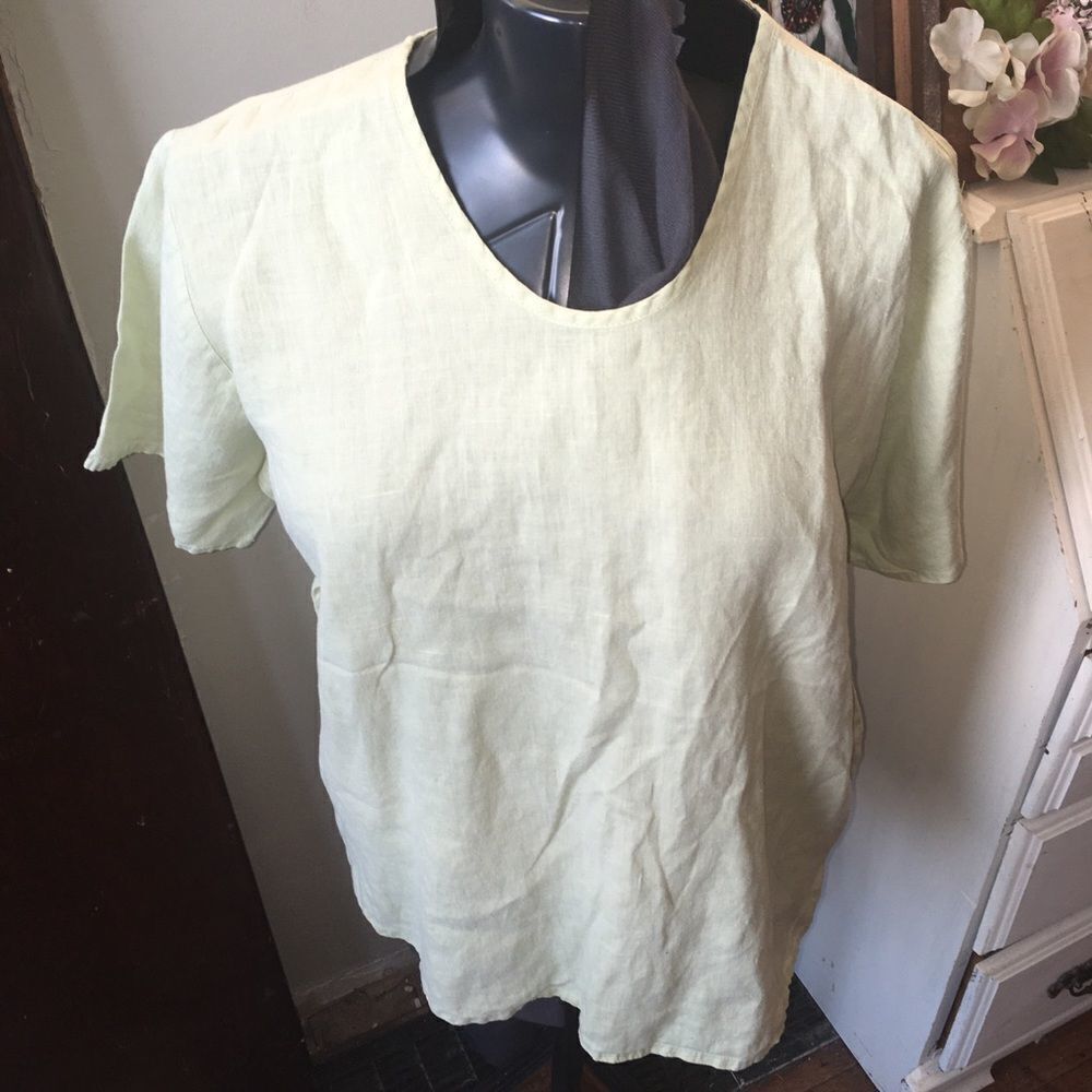 Flax pale green linen scoop neck M blouse